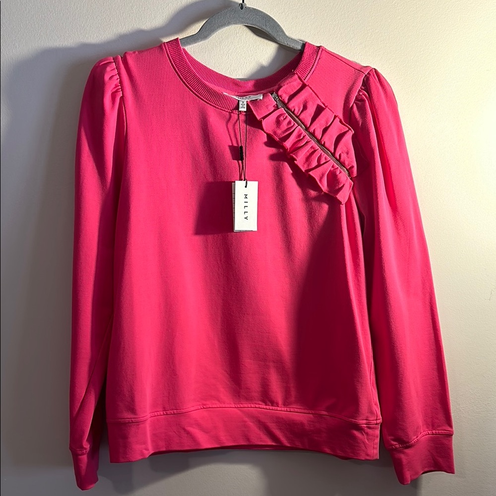 Milly Pink Ruffled Long Sleeve Sweatshirt